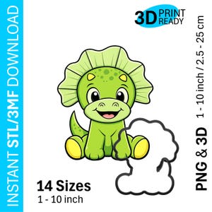 Dinosaur Triceratops | Cookie Cutter STL/3MF | 14 Sizes | Instant Download