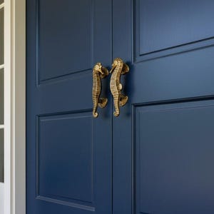 Brass Seahorse Door Pulls – Nautical Door Handles, Coastal Home Decor, Vintage Solid Brass Hardware (Pair)