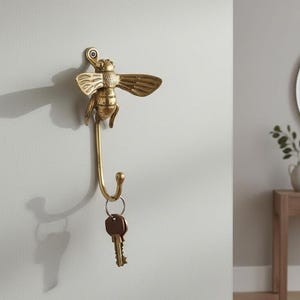 Brass Bee Wall Hook | Vintage Insect Hanger, Nature Decor