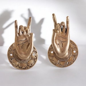 Brass Akash Mudra Hand Hooks | Spiritual Wall Decor, Cabinet Pulls (Pair of 2)