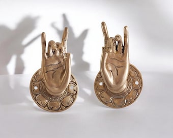 Brass Akash Mudra Hand Hooks | Spiritual Wall Decor, Cabinet Pulls (Pair of 2)