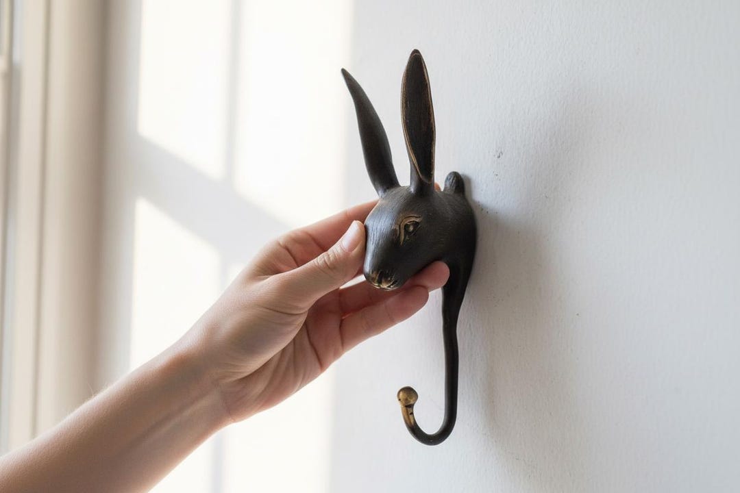 Sculptural Metal Rabbit Wall Hook | Rustic Animal Head Hanger for Coats ...