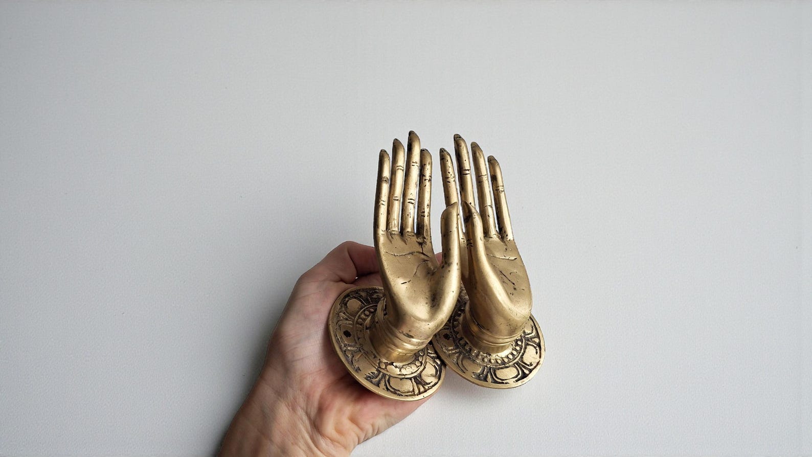 Vintage Brass Hand Wall Decor Set – Unique Sculptural Hands, Eclectic ...