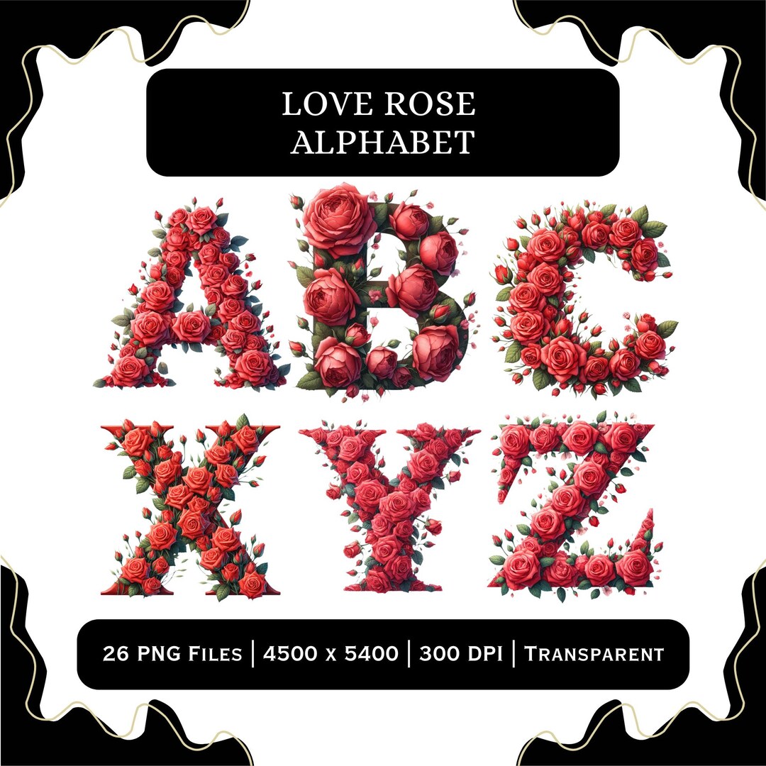 Love Rose Alphabet A to Z PNG | Romantic Floral Letters Valentine ...