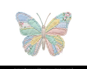 Patchwork Butterfly PNG | Vintage Fabric Cottagecore Design | Pastel Floral Sublimation Graphic