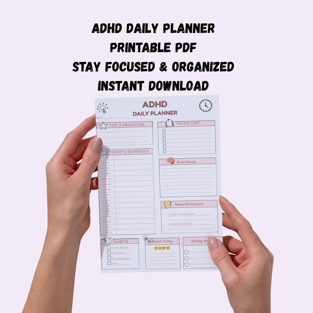 ADHD Daily Planner Printable | Minimalist Focus & Productivity PDF ...