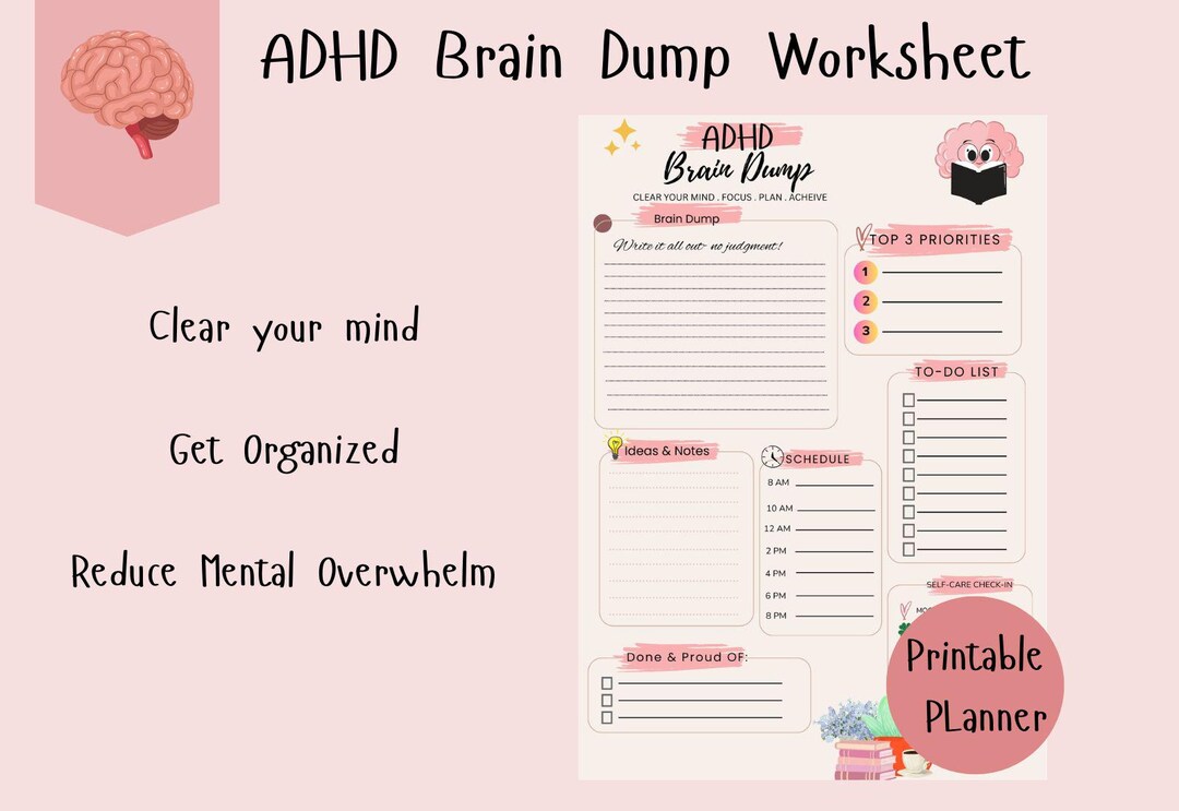 ADHD Brain Dump Worksheet, Mental Clutter Organizer (instant Download ...