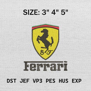 Puede incluir: Parche bordado con el logotipo de Ferrari. El parche incluye el icónico emblema del caballo encabritado sobre un escudo amarillo con detalles en verde y rojo. El texto "Ferrari" está debajo del emblema. Tamaños disponibles: 7.6 cm, 10.2 cm y 12.7 cm.