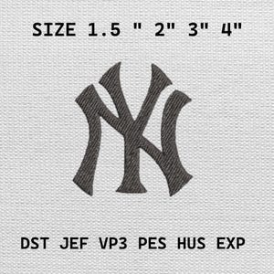 May include: Embroidered patch featuring the iconic interlocking NY logo in dark gray. Sizes are available in 1.5", 2", 3", and 4" options. The patch is displayed on a light gray fabric background. The text "SIZE" and file formats are also visible.