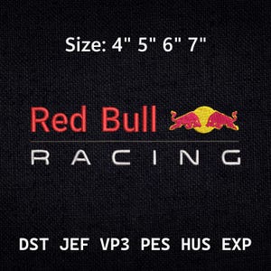 May include: Black embroidered patch featuring the Red Bull Racing logo in red, white, and yellow. The patch includes the text "Red Bull Racing" and size options: 4", 5", 6", and 7".