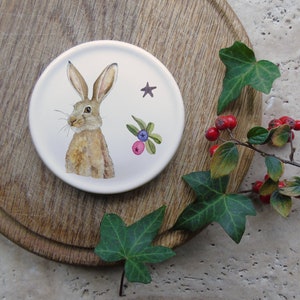 Hare coaster - autumn coaster -nature decor - new home gift- ceramic coaster- bone china coaster - drinks coaster -cute coaster