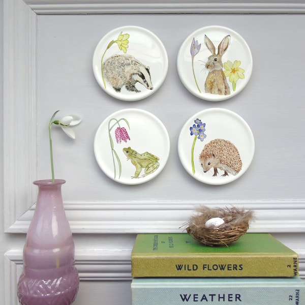 Spring wildlife mini wall plates - spring Homeware Gift -Nature wall art - Wall Décor- Floral Décor -Nature Gift-Decorative Plates