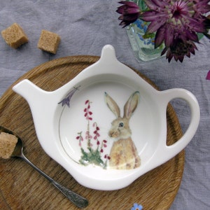 Brown Hare Teabag Holder - Teabag Tidy - British wildlife Teabag Dish - Gift For Tea Lovers - Tea Stocking Filler -Teapot Shaped Teabag Rest