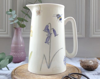 Spring Flower Jug - Floral Pitcher - Bee Jug - Bone china Milk Jug - Bone china Vase - Kitchen Table Vase - spring flower vase