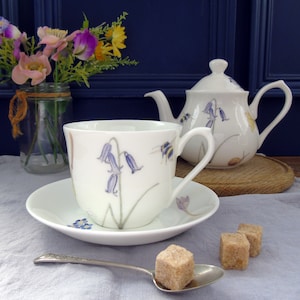 bone china teacup and saucer - afternoon tea - beeteacup - china teaset - new home gift - wedding gift - tea party - spring flower teacup