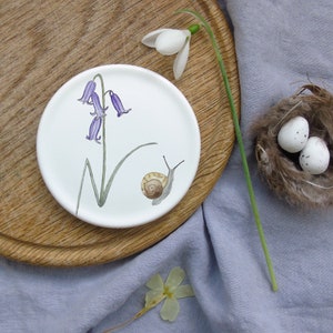Bluebell coaster - spring coaster -nature decor - new home gift- ceramic coaster- garden snail coaster - wildlife coaster - nature coaster