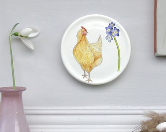 Chicken mini wall plate- Chicken wall art- Hen wall art- Farmhouse wall art- Cottage core - Hen party Gift- Decorative Plate - chicken gift