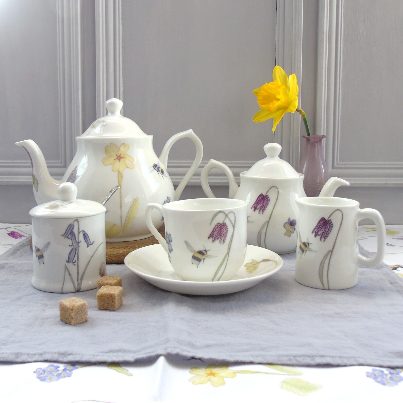 Fine China Tea Set Afternoon Tea Set Bee Tea Set Floral Etsy UK