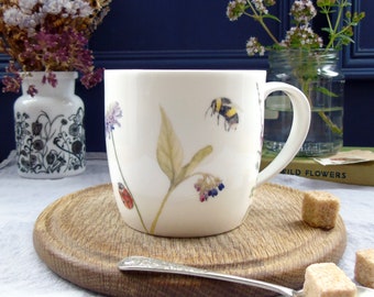 Wildflower Mug - Bee Mug - Bone China Mug - Floral Mug - wild flowers mug - Gift For Bee Lovers -Gift for gardeners - Tea Mug