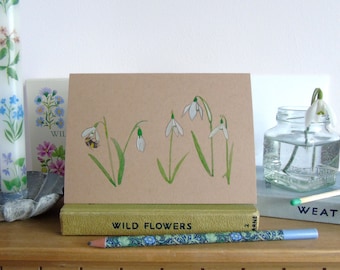 Snowdrops Hand finished Greetings card - Snowdrop card-Candlemas/Imbolc card-comfort card - nature card-eco-friendly card-card for Gardeners