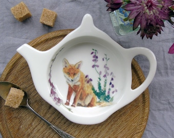 Red Fox Teabag Holder - Teabag Tidy - British wildlife Teabag Dish - Gift For Tea Lovers - Tea Stocking Filler - Teapot Shaped Teabag Rest