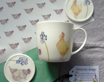 Chickens Gift Set - Fine Bone China Mug & Coaster Set- Hen Gift set - Gift For chicken keepers -Gift sent direct - Hen party gift