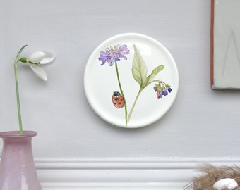 Wildflower and ladybird mini wall plate -Floral wall art- Nature wall art-botanical wall art-wildflower décor -Nature Gift -Decorative Plate
