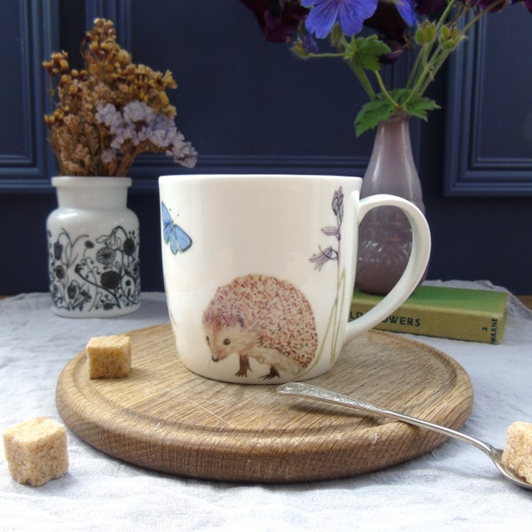 Hedgehog Mug - Bone China Mug - wildlife Mug - woodland mug - Gift For nature Lovers -hedgehog bone china mug - british wildife gift