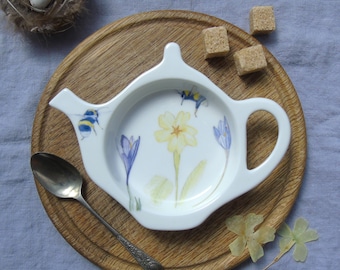 Bee Teabag Holder - Teabag Tidy - spring flower Teabag Dish - Gift For Tea Lovers - Tea Stocking Filler - Teapot Shaped Teabag Rest