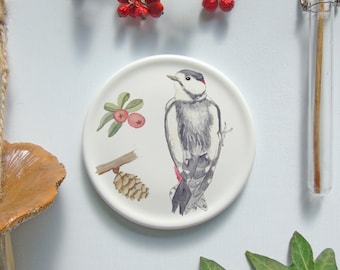 woodpecker mini wall plate - bird homeware Gift - Nature wall art - Wall Decor-Bird Decor-Bird Gift Idea-Nature Gift-Decorative Plates