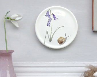 Bluebell and snail mini wall plate- Floral wall art-Nature wall art-spring wall art-Spring décor -Nature Gift- Decorative Plate