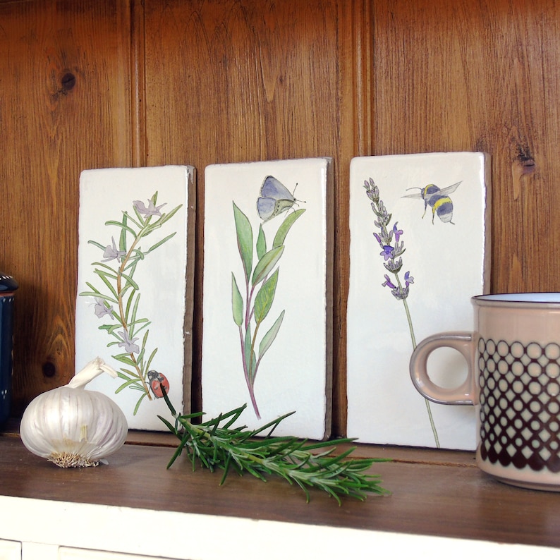 Herbs Wall Art Decorative Ceramic Tile Art bee Hanging