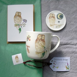 Tawny Owl Gift Set - Fine Bone China Mug & Coaster Set- wildlife Mug - Gift For Owl Lovers -Gift sent direct - British wildlife gift