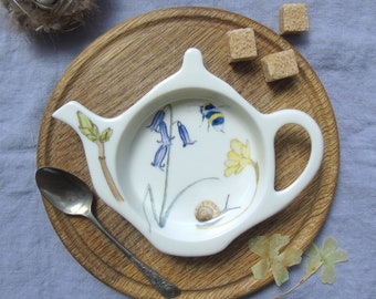 Bee Teabag Holder - Teabag Tidy - bluebell Teabag Dish - Gift For Tea Lovers - Tea Stocking Filler - Teapot Shaped Teabag Rest