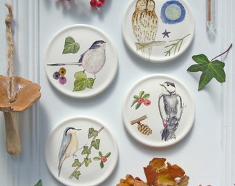 Winter bird mini wall plates - Bird Homeware Gift - Nature wall art - Wall Decor-Bird Decor-Bird Gift Idea-Nature Gift-Decorative Plates