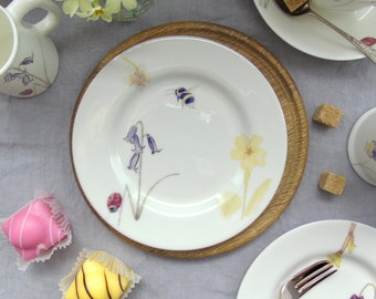 fine bone china cake plate - afternoon tea - bee side plate - spring flower dessert plate - new home gift - wedding gift - tea party