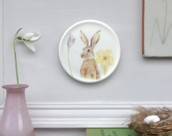 Hare mini wall plate - wildlife homeware Gift - Nature wall art - Wall Decor- Spring Decor-Hare wall art - Nature Gift-Decorative Plates