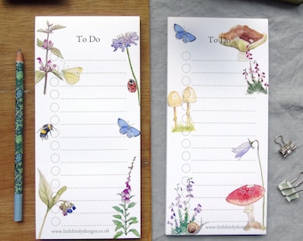 Set of Two 'To Do' List Notepads -stationery set - shopping list pad -teacher gift -butterfly notepad -wildlife stationery -floral notepad-