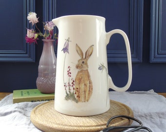 Brown Hare Jug - british wildlife jug - northumbrian moors Jug - Bone china Milk Jug - Bone china Vase - Kitchen Table Vase - wildlife gift