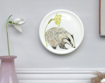 Badger mini wall plate - wildlife homeware Gift - Nature wall art - Wall Decor- Spring Decor-badger wall art - Nature Gift-Decorative Plates