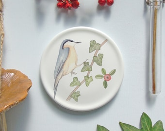 nuthatch mini wall plate - bird homeware Gift - Nature wall art - Wall Decor-Bird Decor-Bird Gift Idea-Nature Gift-Decorative Plates