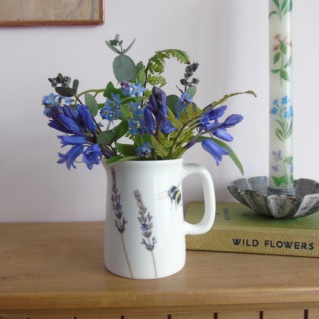 Lavender and Bee fine bone mini cream jug - creamer -quarter pint jug- ceramic bud vase - wedding gift -gift for gardeners -lavender wedding
