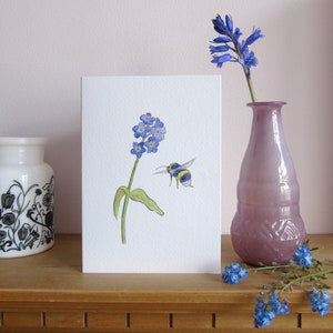 Ne m'oubliez pas et carte de voeux d'abeille - ne m'oubliez pas carte - carte de sympathie - carte d'abeille - carte florale - carte de voeux vierge