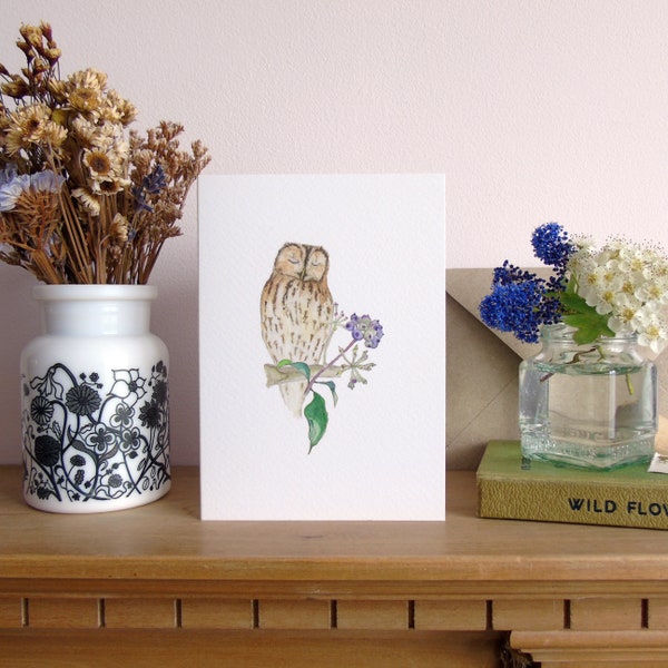 Tawny owl Greetings card - Father's day card - owl card - any occasion card - bird card - card for men - tawny owl watercolour