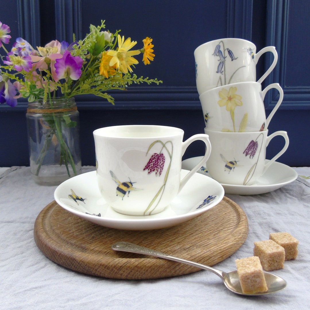 Bone China Teacup and Saucer Afternoon Tea Beeteacup - Etsy UK