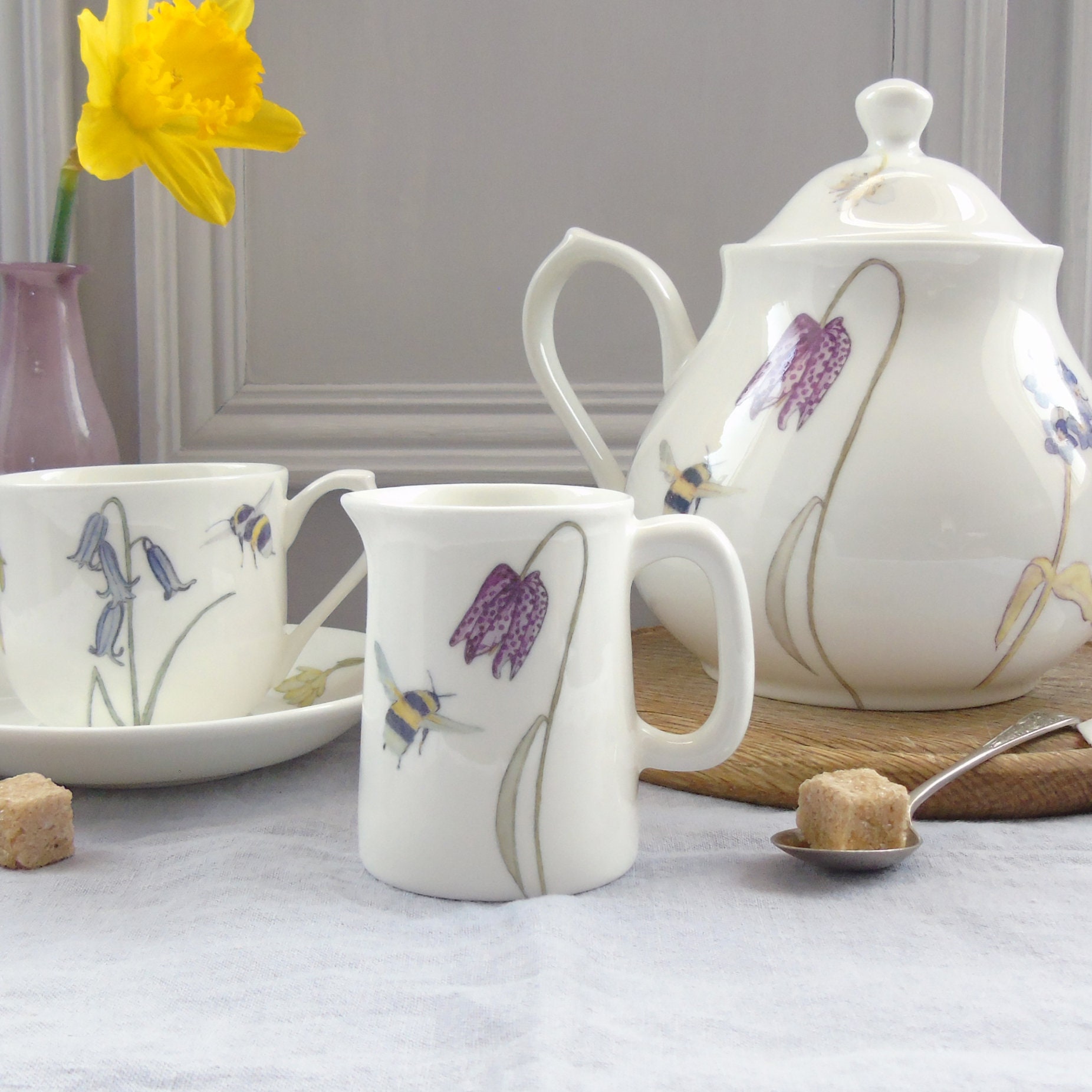 Fine China Tea Set Afternoon Tea Set Bee Tea Set Floral Etsy UK