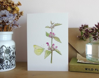 Wildflower Greeting's card - Butterfly card - Wildlife card - any occasion card - nature card - cottage core card - red dead-nettle card