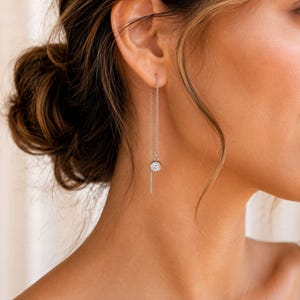Pendientes colgantes de moissanita • Cadena con solitario de plata de ley 925 • Pendientes minimalistas • Regalo para ella