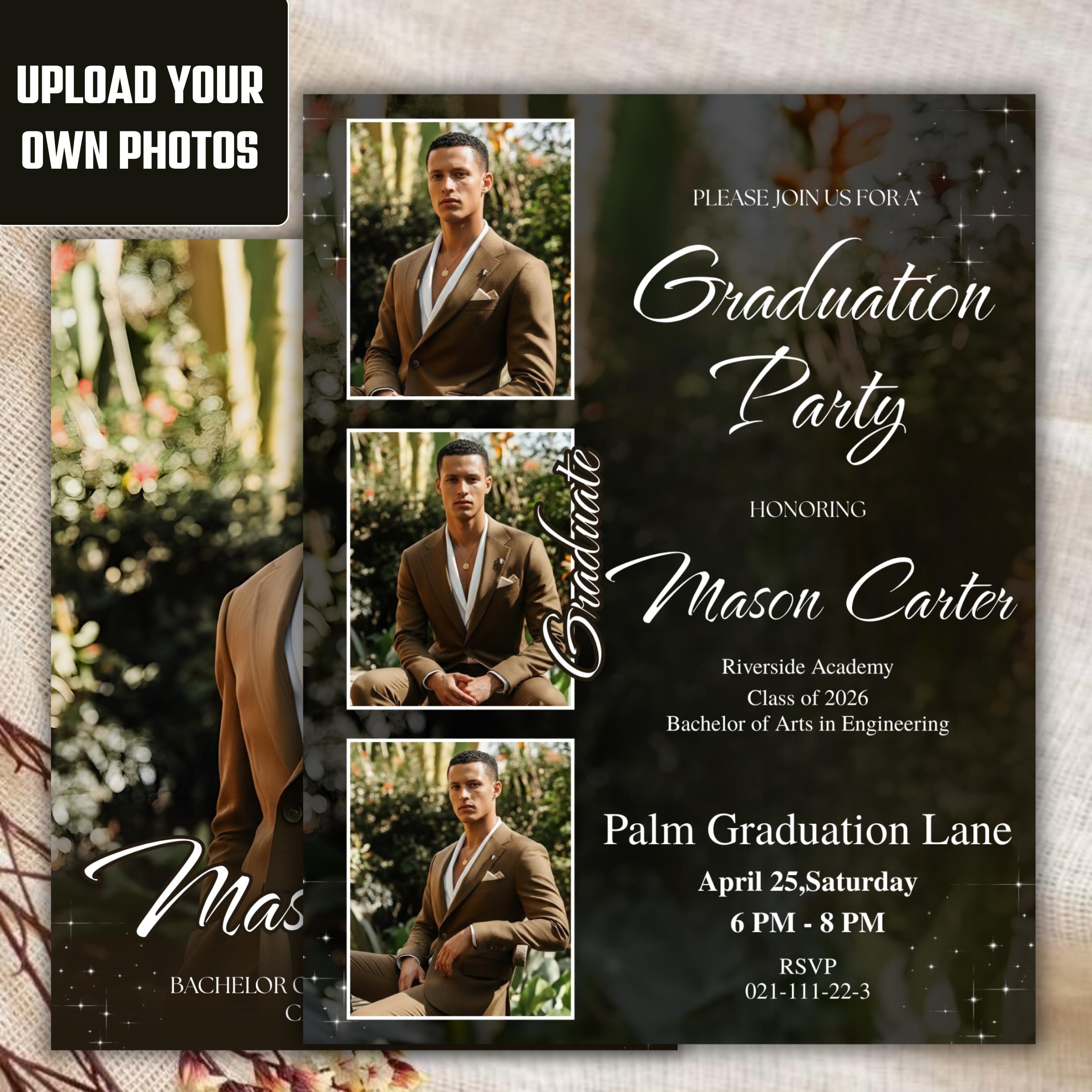 Modern Black Graduation Invitation: Senior Graduation Announcement Card ...