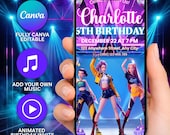 Kpop demon hunters birthday video invitation with photo K-pop demon hunters digital invitation with picture evite Kpop demon hunters evite
